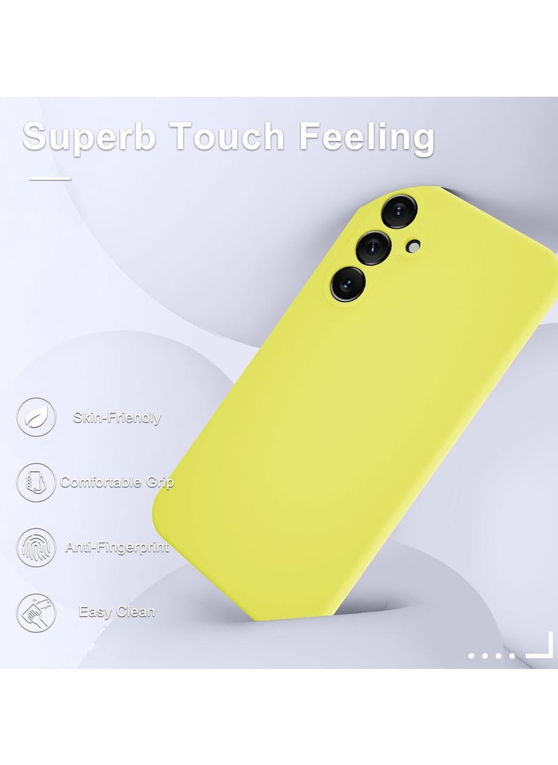 Samsung Galaxy S24 Case, Silicone Phone Case with 1 Screen Protector, Soft Anti-Scratch Microfiber Lining, Full Body Shockproof Slim Cover Support Wireless Charging, Yellow