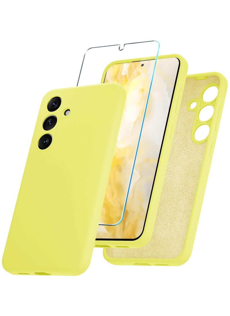 Samsung Galaxy S24 Case, Silicone Phone Case with 1 Screen Protector, Soft Anti-Scratch Microfiber Lining, Full Body Shockproof Slim Cover Support Wireless Charging, Yellow