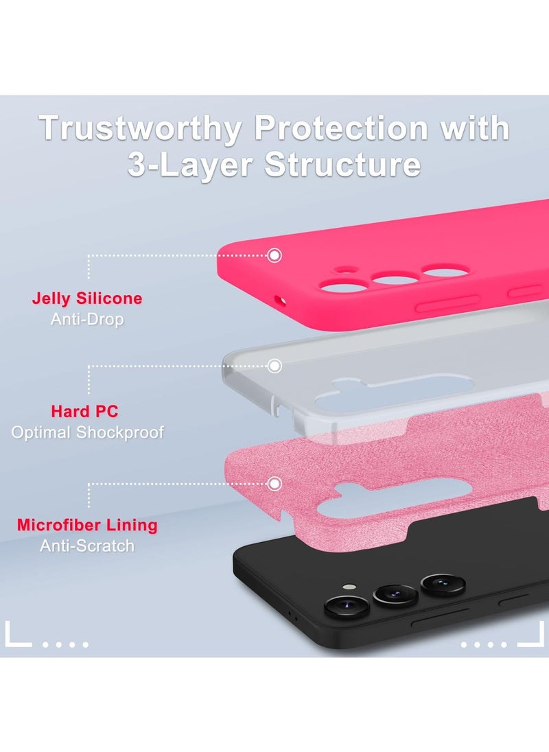 Samsung Galaxy S24 Case, Silicone Phone Case with 1 Screen Protector, Soft Anti-Scratch Microfiber Lining, Full Body Shockproof Slim Cover Support Wireless Charging, Pink