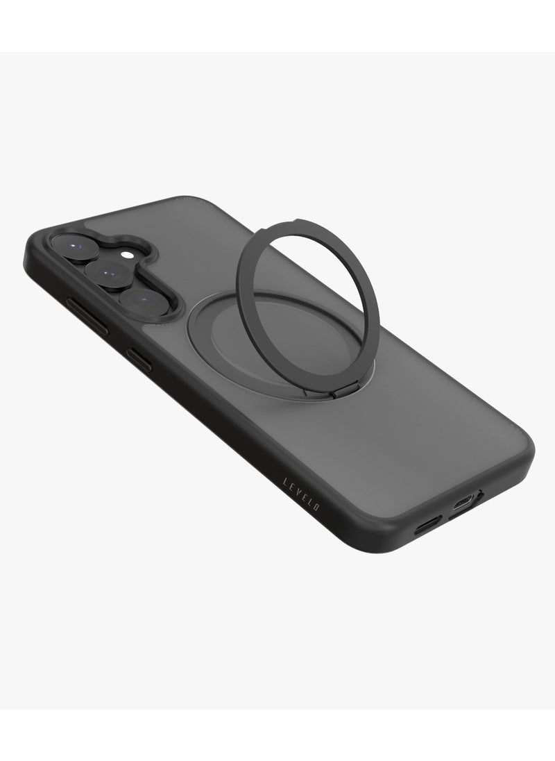 S25 Plus Magsafe Case Via Matte with Ring Stand / Impact-Resistant Corners / Hybrid Material / Built-In 360° Ring Stand - Black