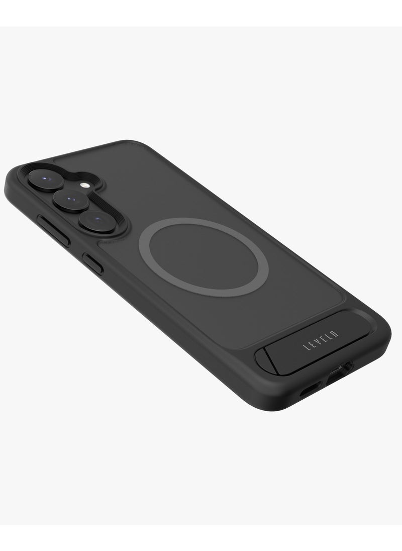 S25 Plus Magsafe Case Matteo with Bottom Stand Grip / Impact-Resistant Corners / Anti Fingerprint / Drop and Damage Protecting Cover - Black
