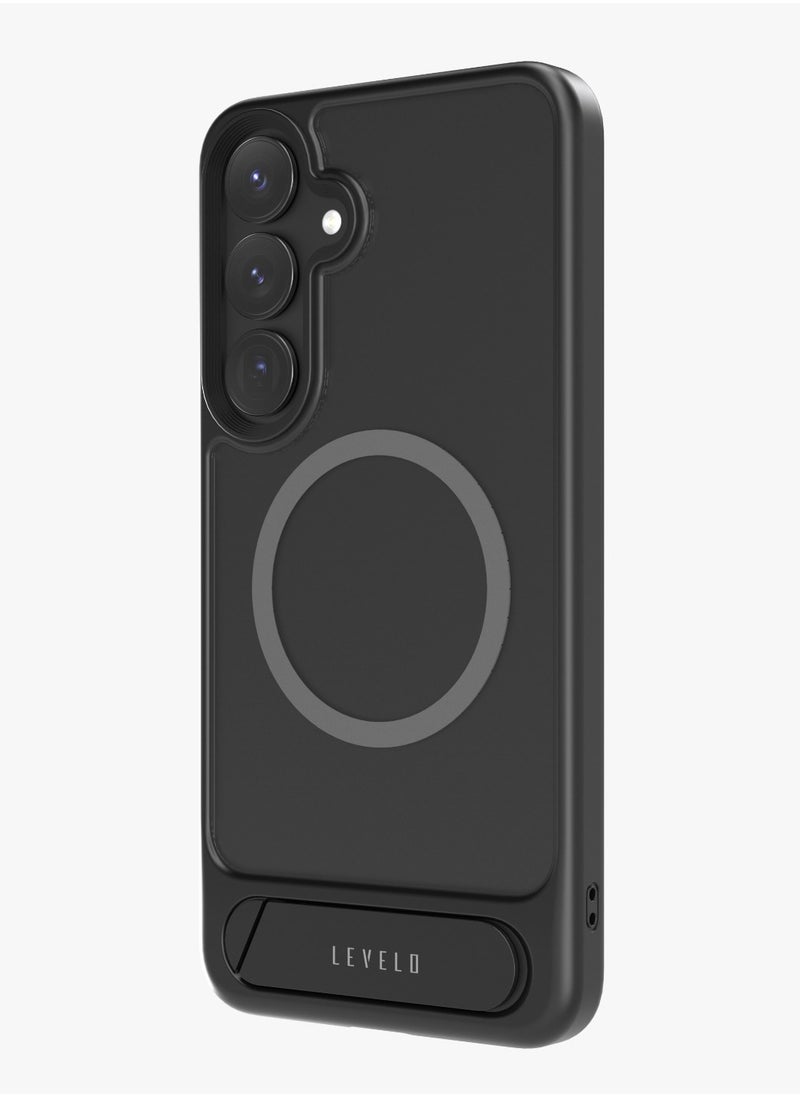 S25 Plus Magsafe Case Matteo with Bottom Stand Grip / Impact-Resistant Corners / Anti Fingerprint / Drop and Damage Protecting Cover - Black
