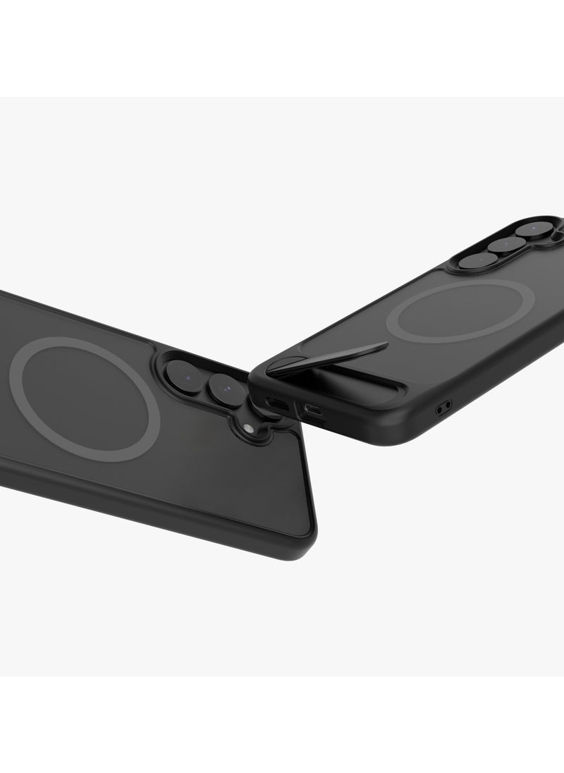 S25 Plus Magsafe Case Matteo with Bottom Stand Grip / Impact-Resistant Corners / Anti Fingerprint / Drop and Damage Protecting Cover - Black