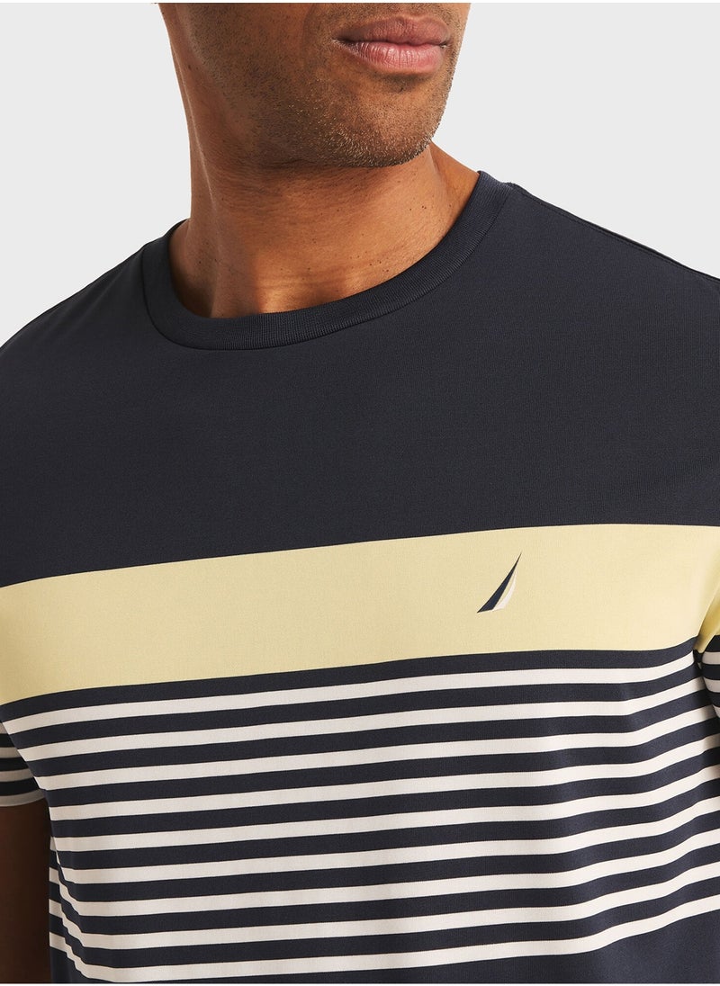 Men's Navy Striped Round-Neck T-Shirt – Comfy Polyester for a Trendy and Casual Wardrobe Refresh!