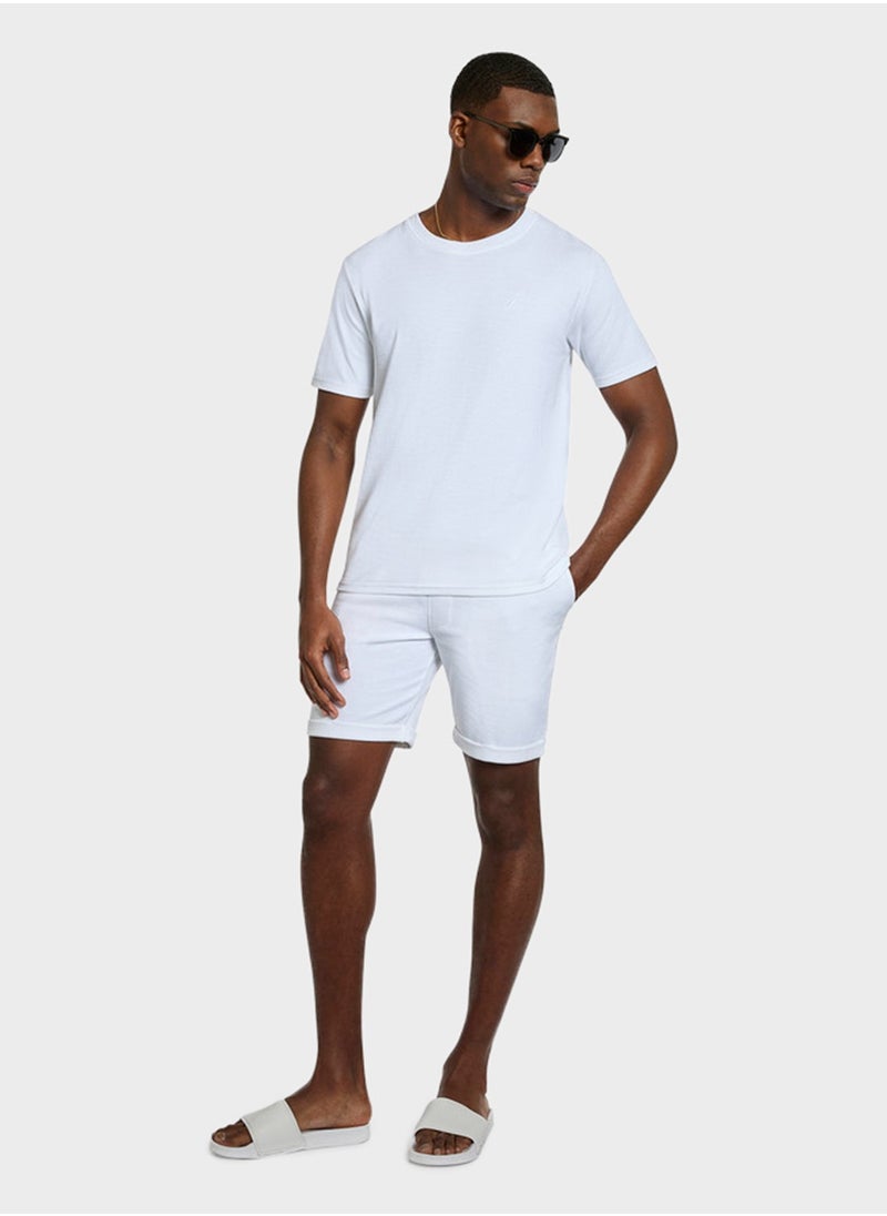 Men's White Round Neck T Shirt—Modern Knit Design for Versatile Effortless Everyday Style