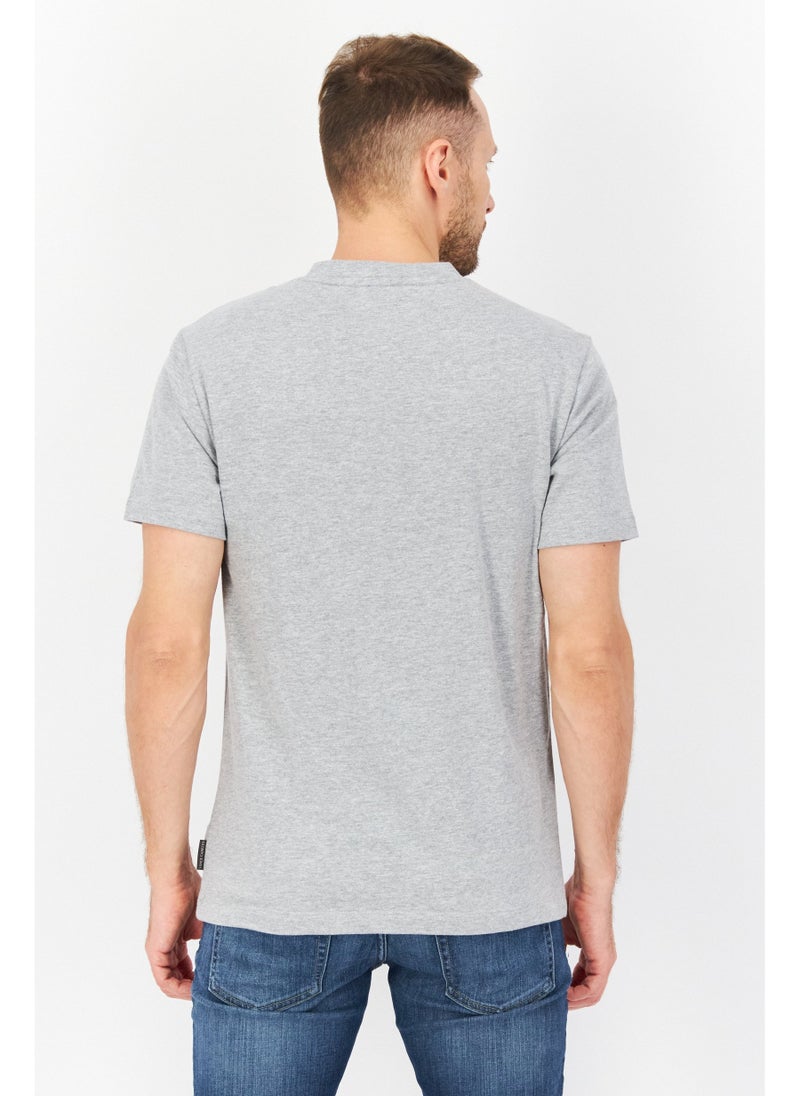 Men V-Neck Short Sleeves Plain T-Shirt, Grey