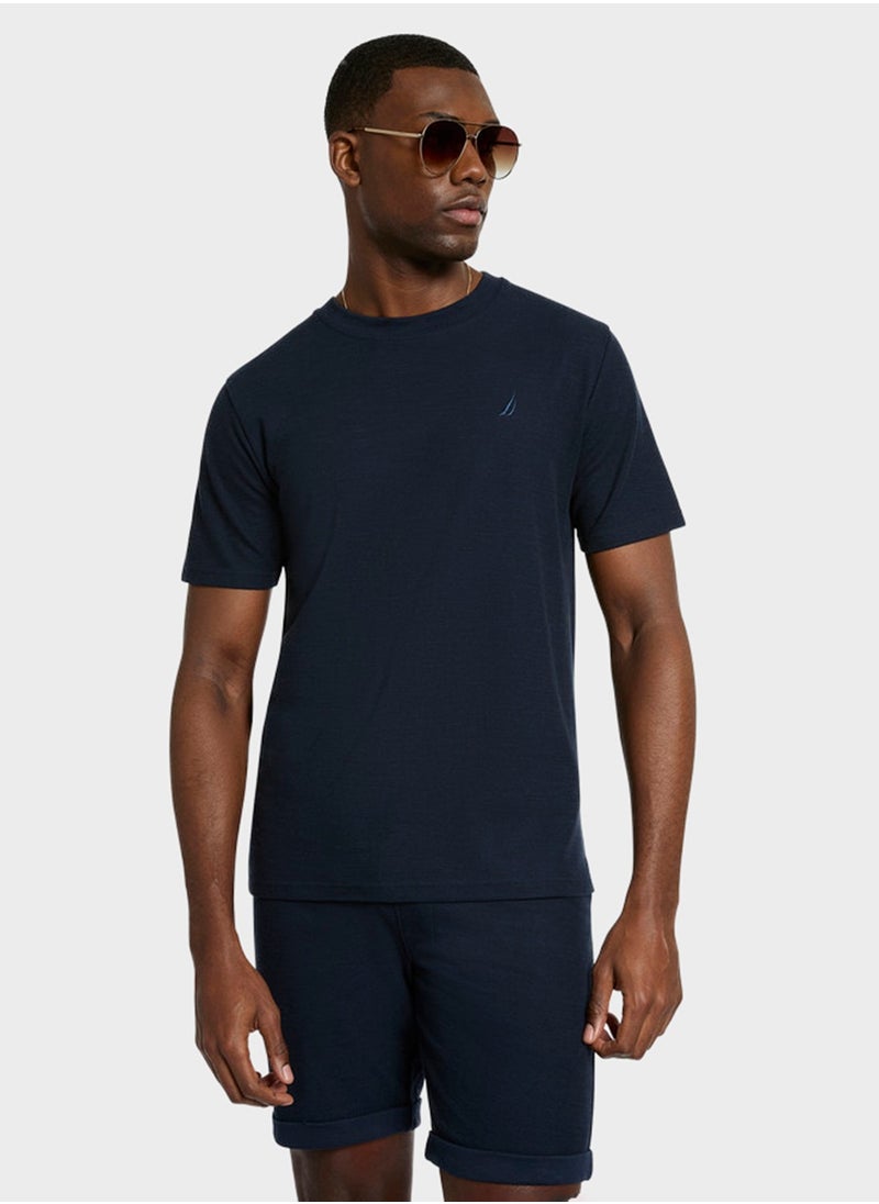 Men's Navy Blue Round Neck T Shirt—Modern Knit Design for Versatile Effortless Everyday Style