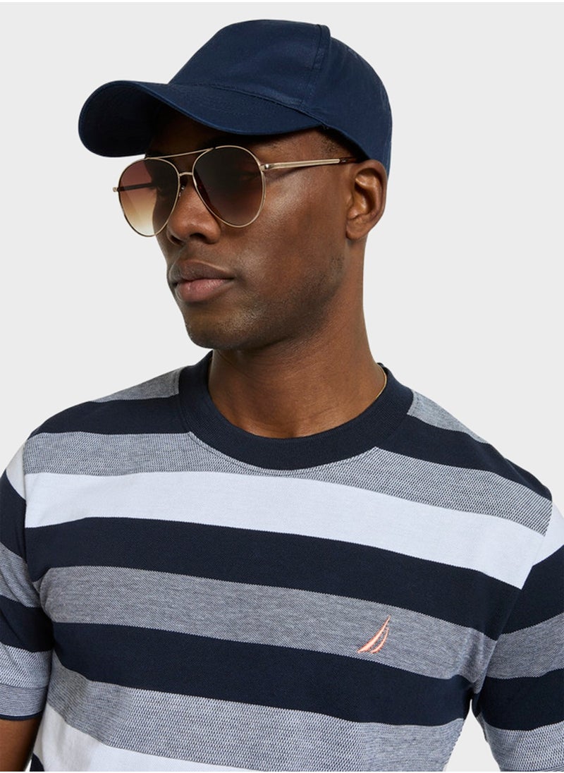 Men's Navy & White Striped Round Neck T-Shirt – Cotton Casual Classic Essential, Summer-Ready!