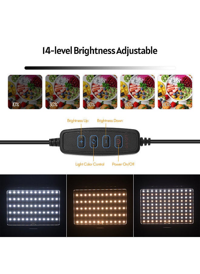 USB LED Video Light Kit Photography Lighting 3200K-5500K 120pcs Beads 14-level Dimmable with 148cm/58in Adjustable Height Tripod Stand 5pcs Filters Triple Cold Shoe Mount