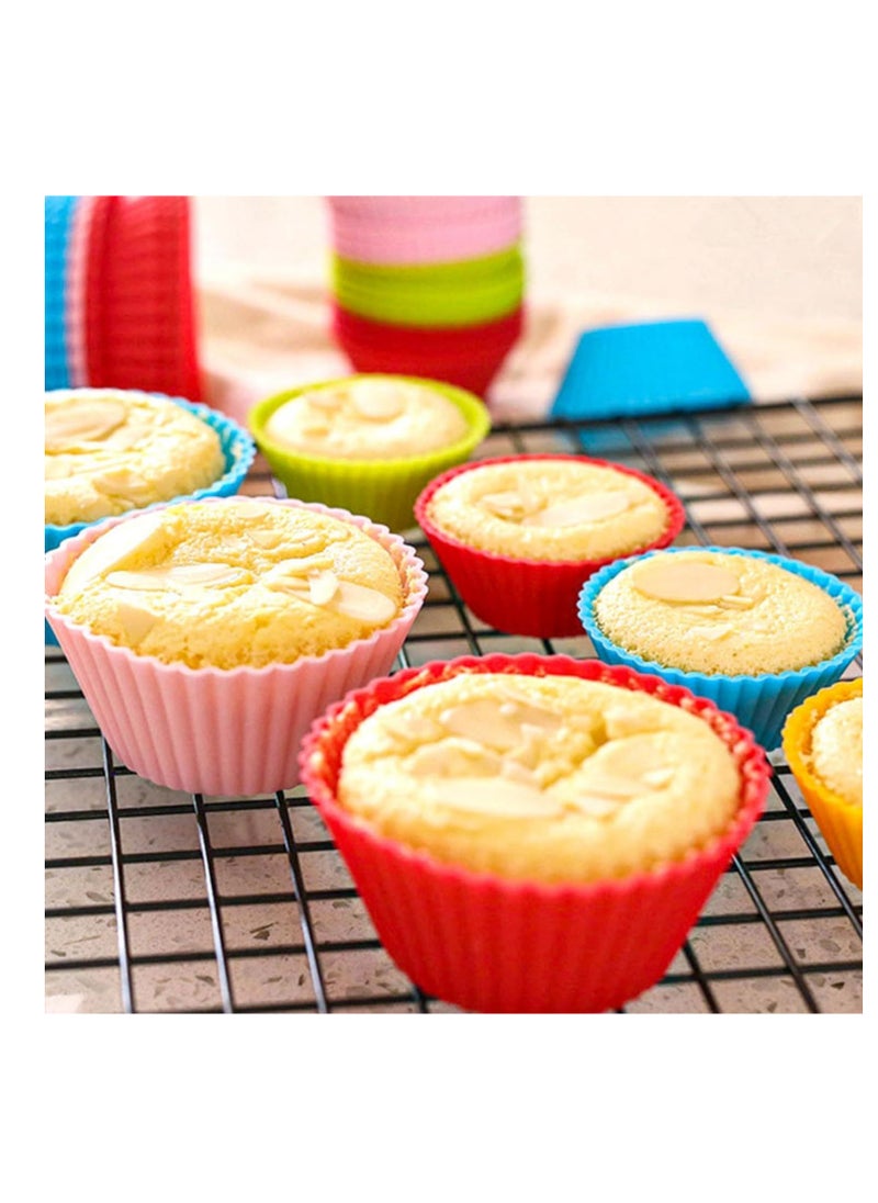 Baking Cups 24 Pack, Multi-color Reusable Silicone Cupcake Liners, Non-stick and Flexible Silicone Muffin Pans for Baking, Easy To Clean Silicone Cupcake Molds, 2.8 × 1.2 × 1.8 Inch