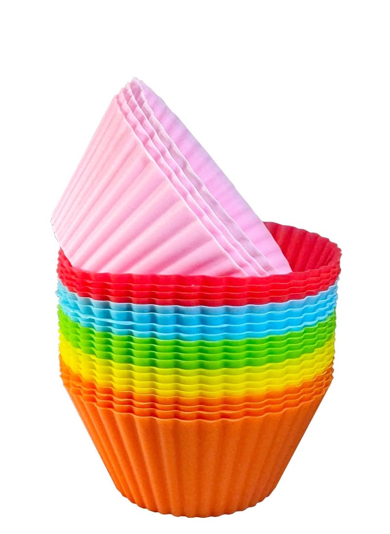 Baking Cups 24 Pack, Multi-color Reusable Silicone Cupcake Liners, Non-stick and Flexible Silicone Muffin Pans for Baking, Easy To Clean Silicone Cupcake Molds, 2.8 × 1.2 × 1.8 Inch