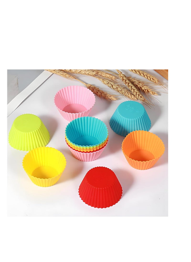 Baking Cups 24 Pack, Multi-color Reusable Silicone Cupcake Liners, Non-stick and Flexible Silicone Muffin Pans for Baking, Easy To Clean Silicone Cupcake Molds, 2.8 × 1.2 × 1.8 Inch