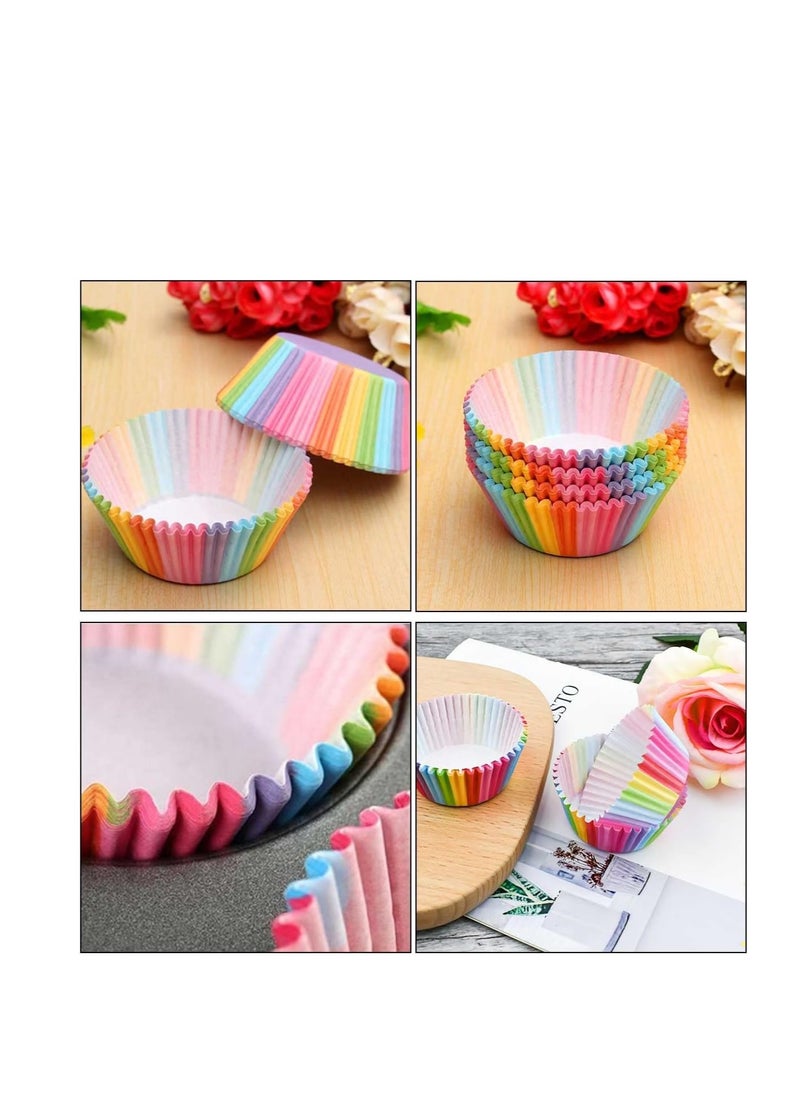 100 Pack Cupcake Baking Cups Rainbow Cupcake Liners Standard Size Rainbow Muffin Liners for Birthday Party Wedding Cake Paper Cup Colorful Cupcake Wrappers Food Grade Greaseproof Paper Muffin Liner