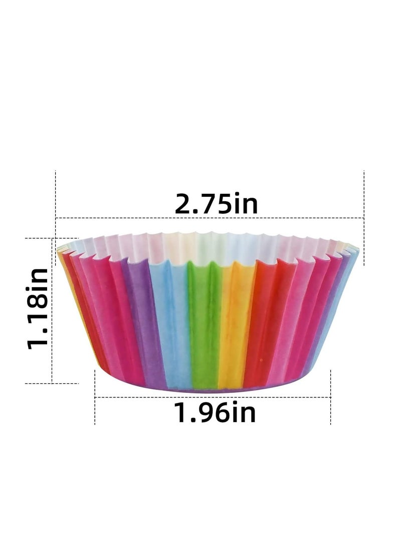 100 Pack Cupcake Baking Cups Rainbow Cupcake Liners Standard Size Rainbow Muffin Liners for Birthday Party Wedding Cake Paper Cup Colorful Cupcake Wrappers Food Grade Greaseproof Paper Muffin Liner