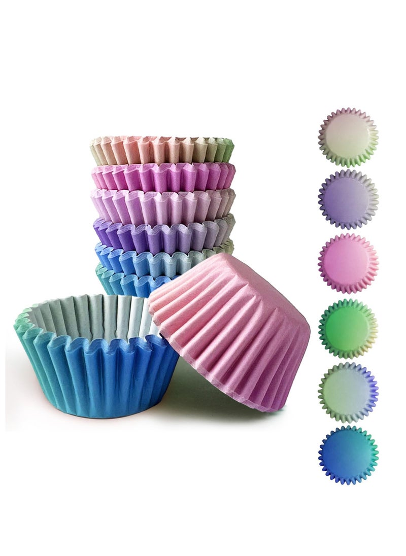 qiqee 300PCS Standard Gradient Cupcake Liners Cupcake Cups 6 Designs Blue Pink Gradient Cupcake Papers Baking Cups Cupcake Wrappers (Medium Size)