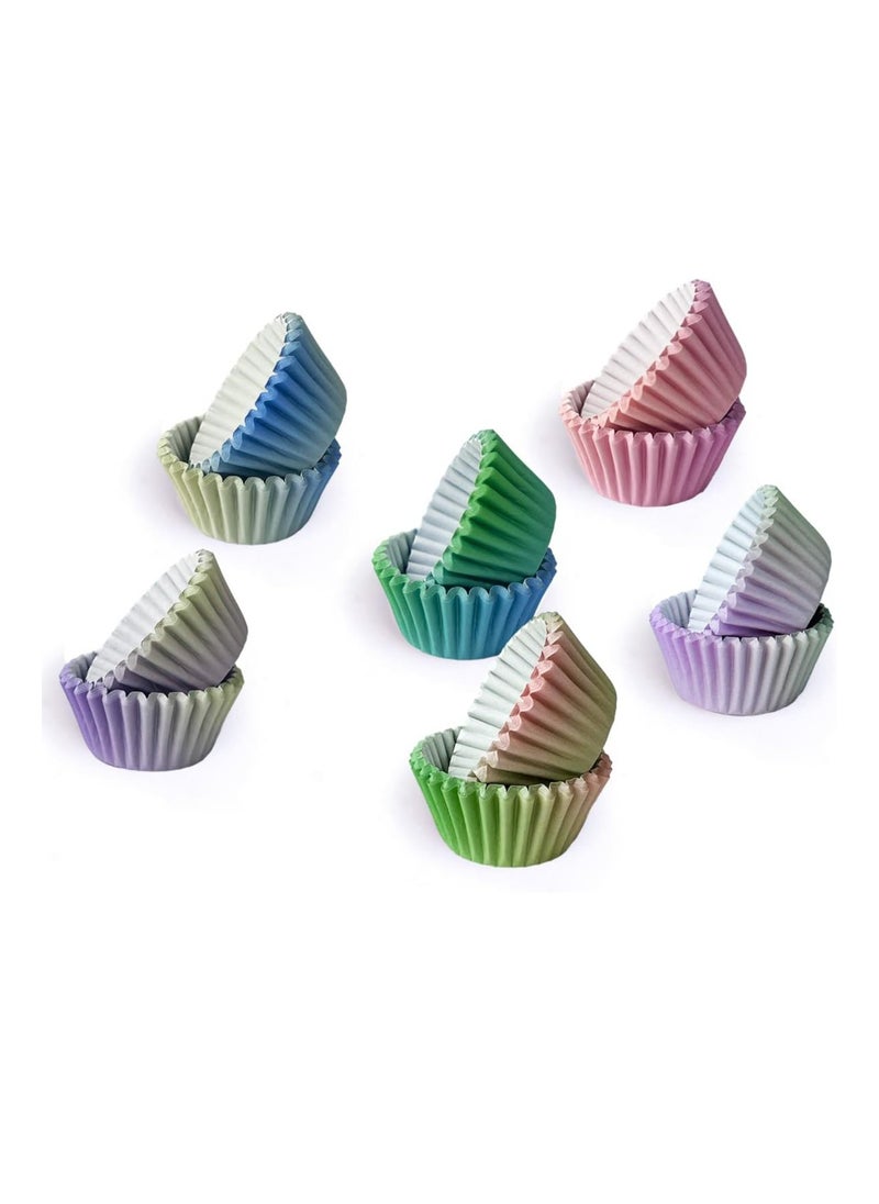 qiqee 300PCS Standard Gradient Cupcake Liners Cupcake Cups 6 Designs Blue Pink Gradient Cupcake Papers Baking Cups Cupcake Wrappers (Medium Size)