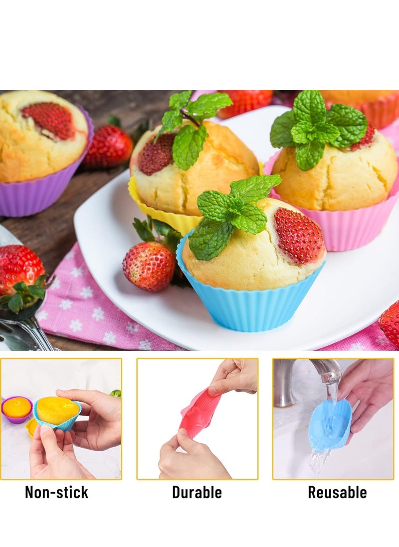 LetGoShop Silicone Cupcake Liners Reusable Baking Cups Nonstick Easy Clean Pastry Muffin Molds 4 Shapes Round, Stars, Heart, Flowers, 24 Pieces Colorful