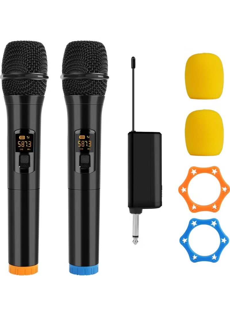 2pc Wireless Microphone UHF Dual Portable Handheld Dynamic Karaoke Mic with Rechargeable Receiver Wireless Karaoke System for PA System