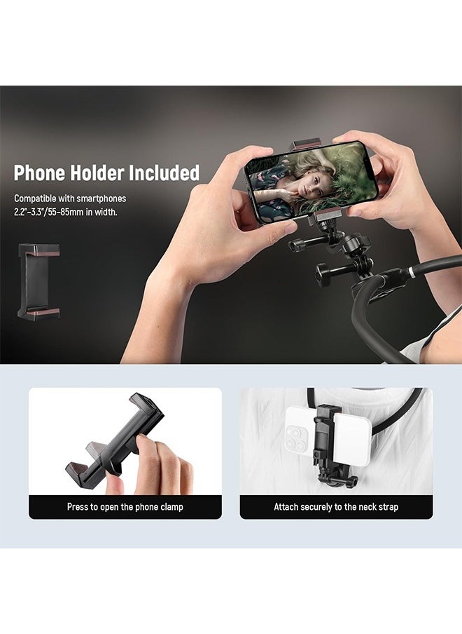 NEEWER Action Camera Neck Mount, Quick Release Magnetic Holder with Phone Clip Compatible with GoPro Hero 13 12 11 10 MAX DJI Action 4 Insta360 iPhone Samsung for POV Vlog, GP15