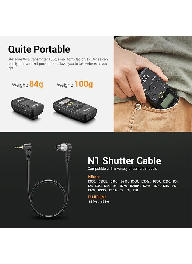 Godox TR-N1TR-N3  Remote Shutter Release for Nikon, Wireless Shutter Release Intervalometer Compatible for Nikon Z9 Z7 Z6 Z5 D850 D800 D750 D610 F90 D7200 D7100 D5600 D3300 D90