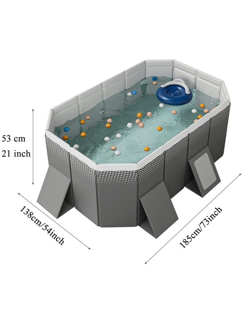 Foldable Pool Non-Inflatable Swimming Pool for Family Adults Hard Plastic Shell Collapsible Rectangle Swimming Pool for Outside Backyard Portable Pet Dog Pool (1.85m)