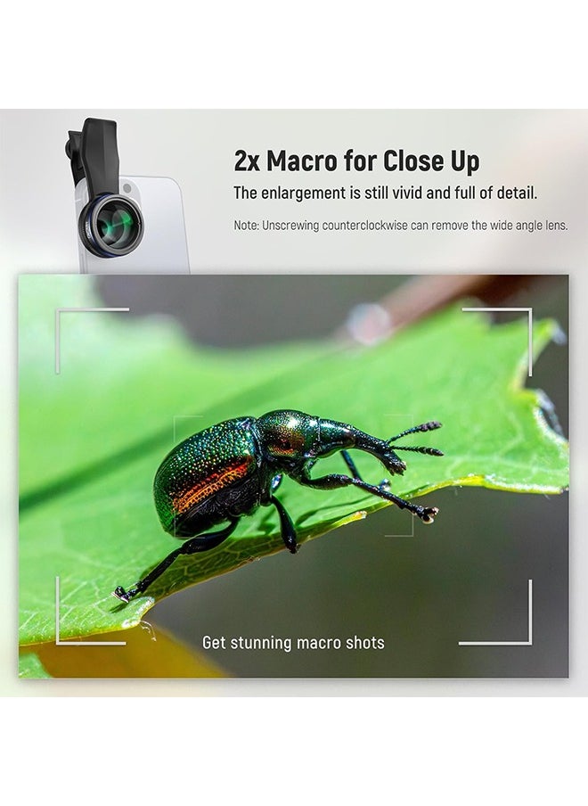 NEEWER 2 in 1 Smartphone Lens Kit, 0.75x Wide Angle 2x Macro Phone Lens Compatible with iPhone Samsung Android Cellphone, Detachable HD Lens with 17mm to 37mm Adapter Ring & Lens Filter Adapter, LS-60