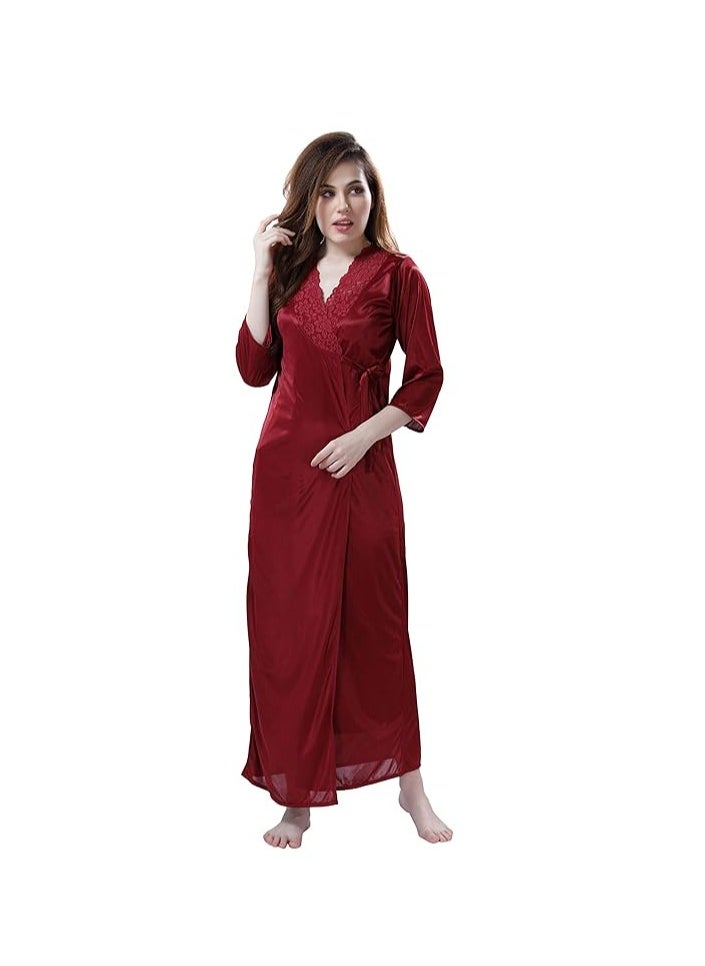 Accessorize Kingdom Women's Satin Solid Maxi Length Nighty