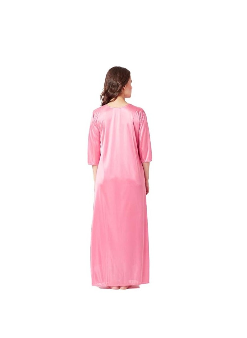 Accessorize Kingdom Women's Satin Solid Maxi Length Nighty