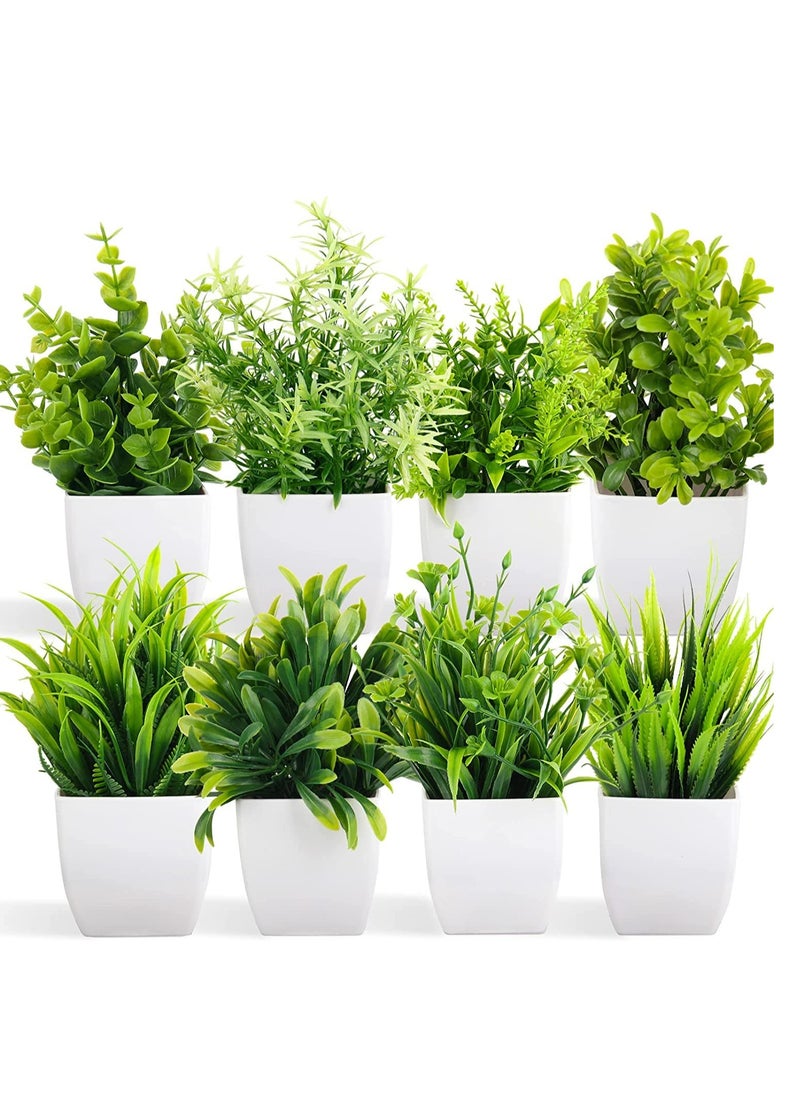 Artificial Potted Plants, 8 Pack Artificial Plastic Eucalyptus Plants Small Indoor Potted Houseplants, Small Faux Plants for Home Decor Bathroom Office Farmhouse (Set 0F 8)