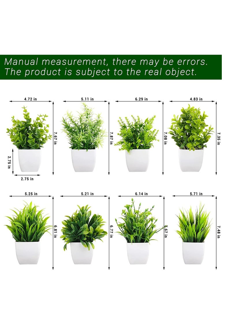 Artificial Potted Plants, 8 Pack Artificial Plastic Eucalyptus Plants Small Indoor Potted Houseplants, Small Faux Plants for Home Decor Bathroom Office Farmhouse (Set 0F 8)