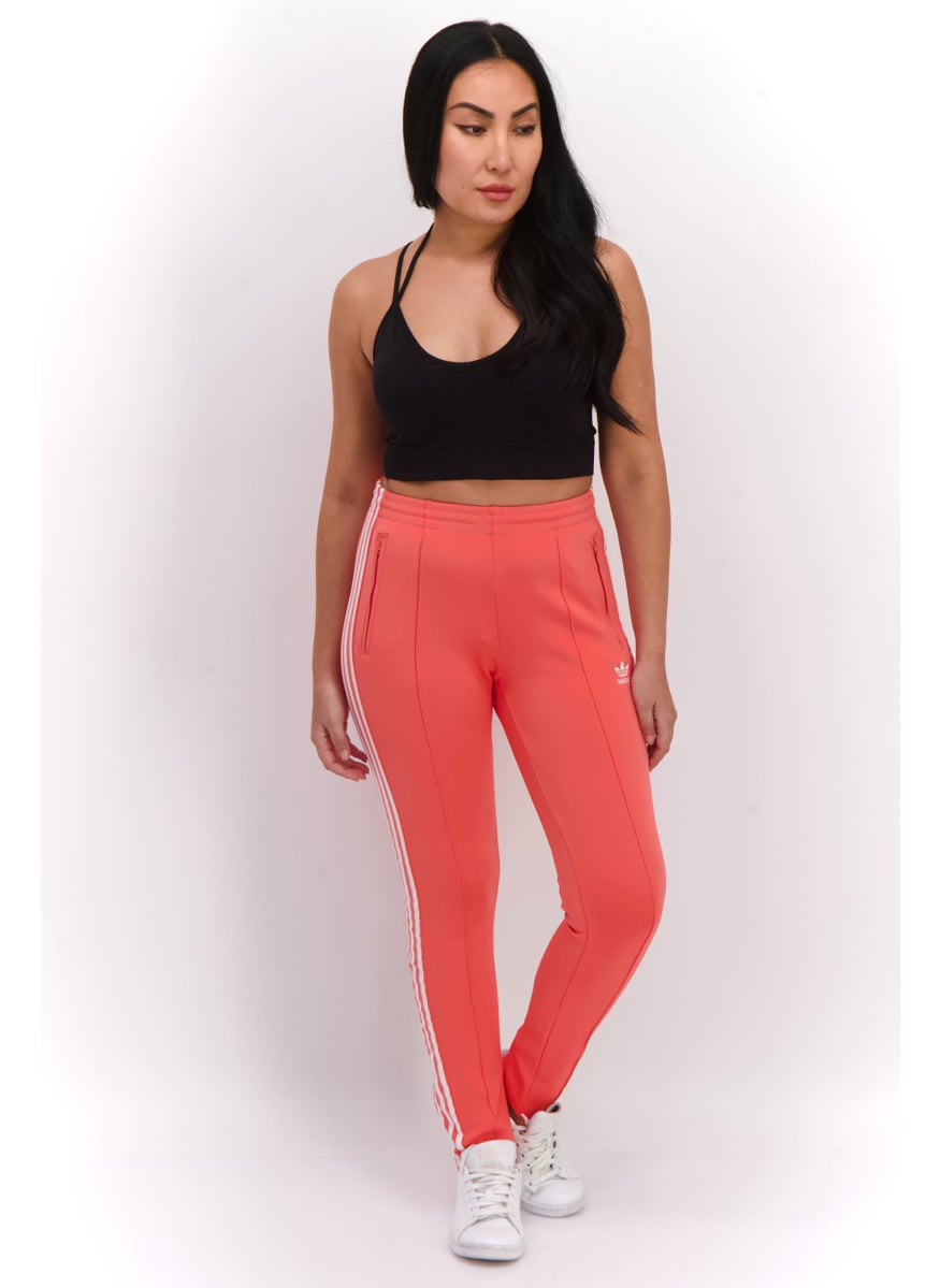 Women Slim Fit Sportswear Track Pants, Pink/White