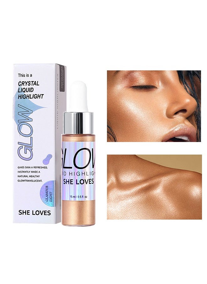 Crystal Liquid Highlight Glow，Liquid Highlighter Makeup，Face Highlighter Bronzer Makeup Stick, Natural Glossy Finish, Lightweight Blendable Silky Smooth Cream Face Illuminator, Perfectly Blends Into Foundation (#03Rose Gold)