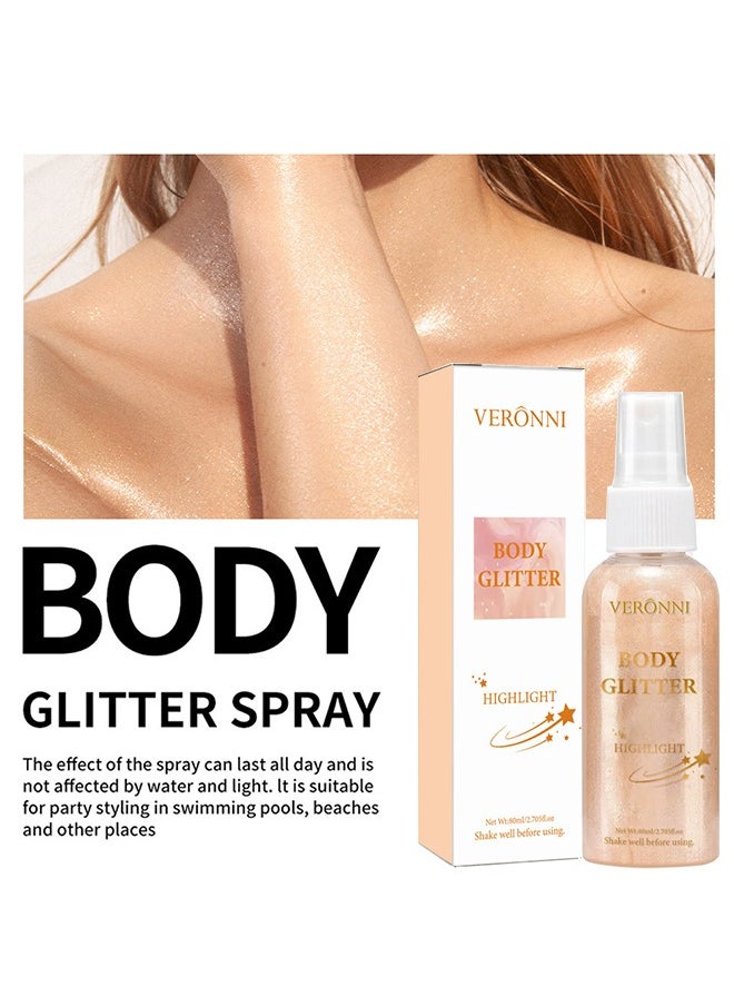 Body Glitter Highlight，Glitter Body Oil, Moisturizing Lightweight Glitter Glow Illuminator, Non-stick Body Glow Liquid Highlighter Makeup Your Skin, Smooth Liquid Spray Summer Body Illuminator - #02 Rose Gold