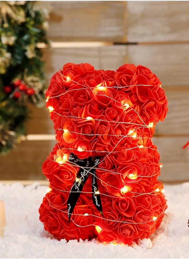 Rose Bear Gift Rose Teddy Bear With Light On Every Rose Bear Flower Bear Perfect for Anniversaries Clear Gift Box Included Red 10Inch Height