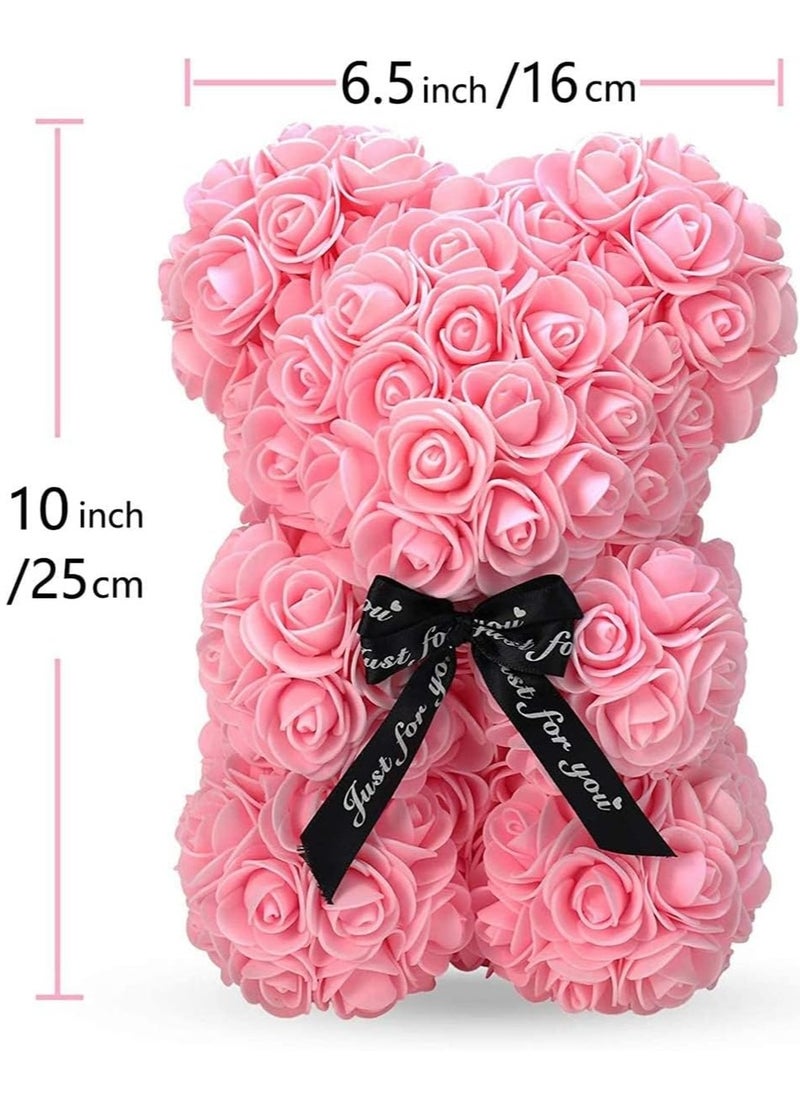 Rose Bear Gift Rose Teddy Bear With Light On Every Rose Bear Flower Bear Perfect for Anniversaries Clear Gift Box Included Pink 10Inch Height