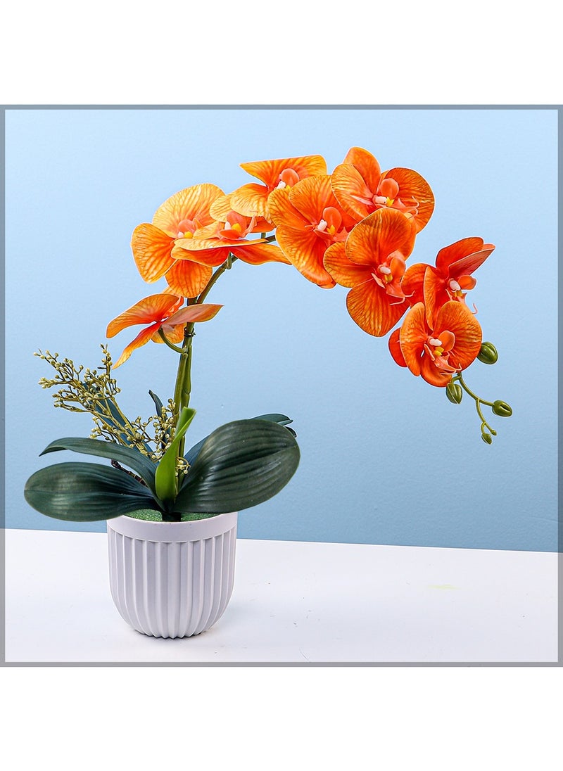 Yatai Orchid Flower Arrangement with Vase | Full Set of Flower | Decorative Orchid Flowers for Home Office Party | Orchid Flower Set (Orange)