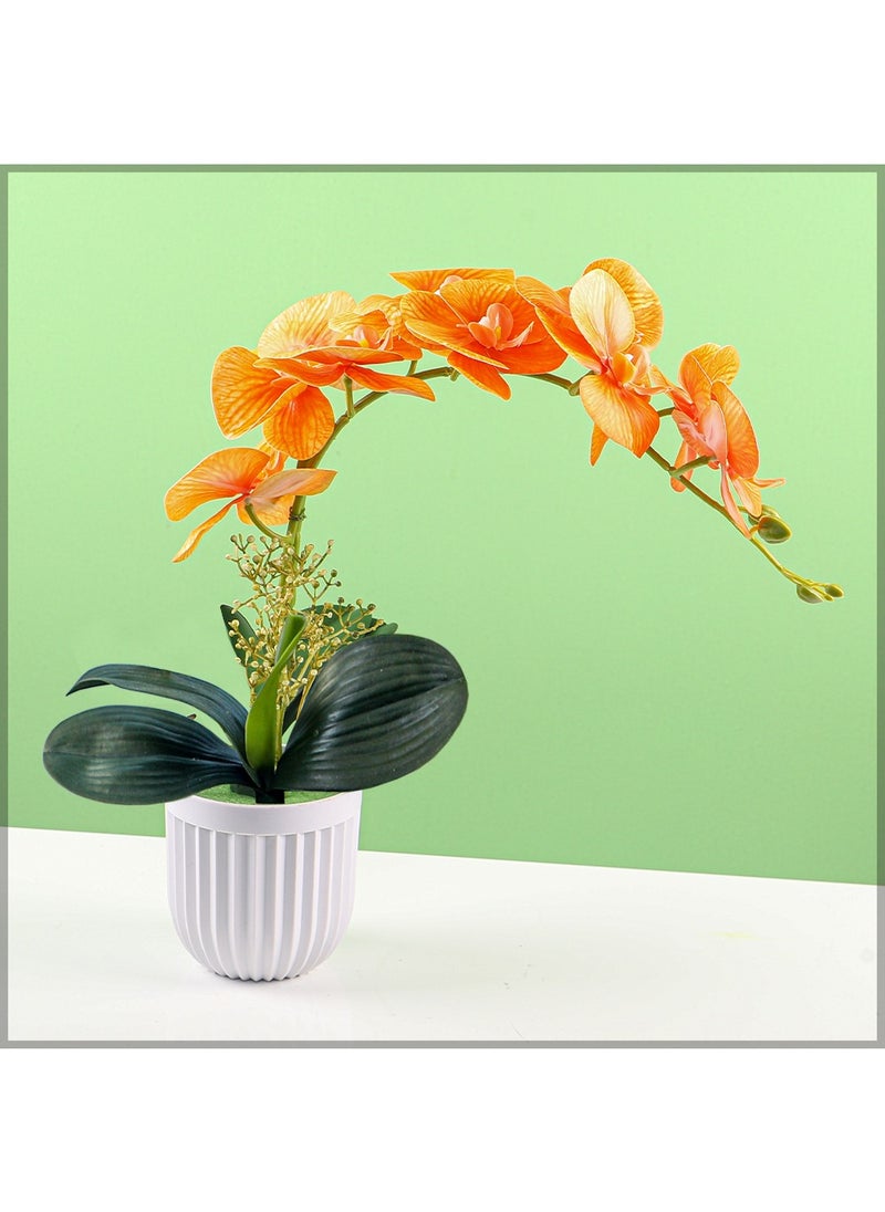 Yatai Orchid Flower Arrangement with Vase | Full Set of Flower | Decorative Orchid Flowers for Home Office Party | Orchid Flower Set (Orange)