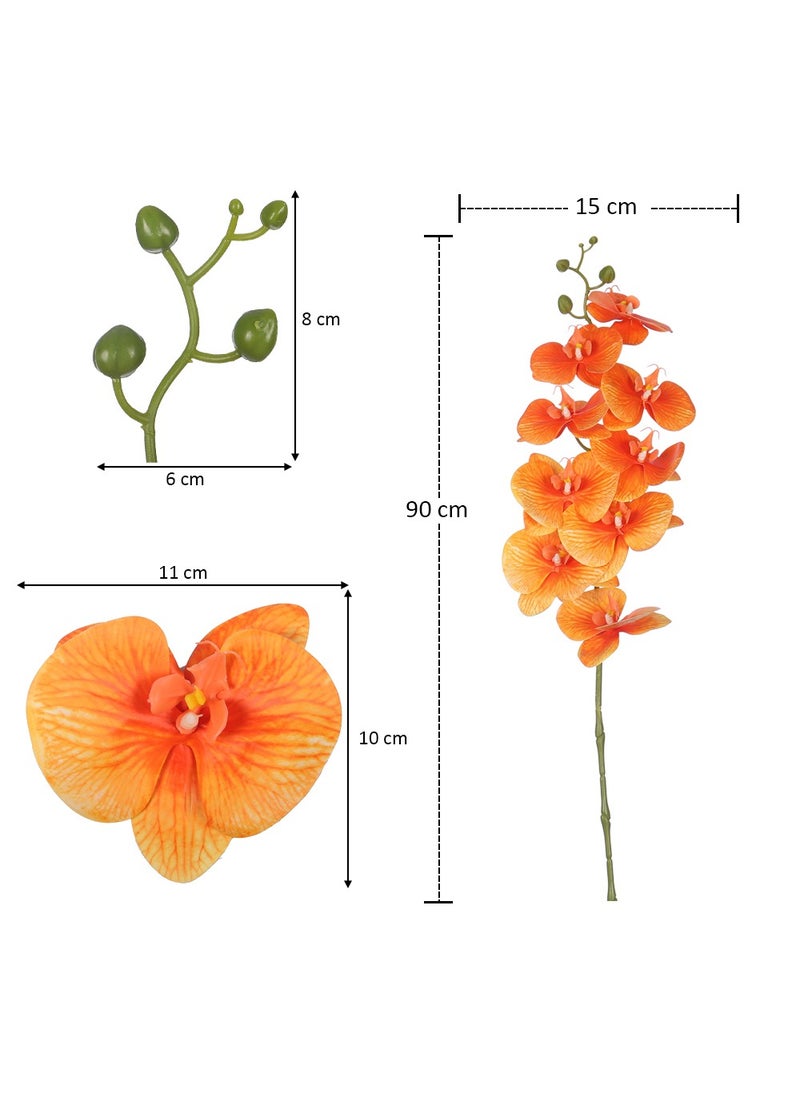 Yatai Orchid Flower Arrangement with Vase | Full Set of Flower | Decorative Orchid Flowers for Home Office Party | Orchid Flower Set (Orange)