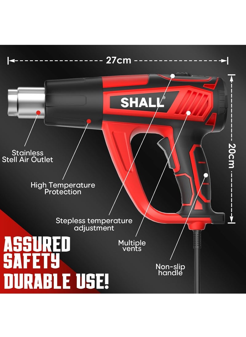 Hot Air Gun Kit, Variable Temperature Control 50°C - 600°C, with 5 Attachments, Electric Hot Air Gun, Fast Heat Gun, Defrost, Paint Stripping, Soldering