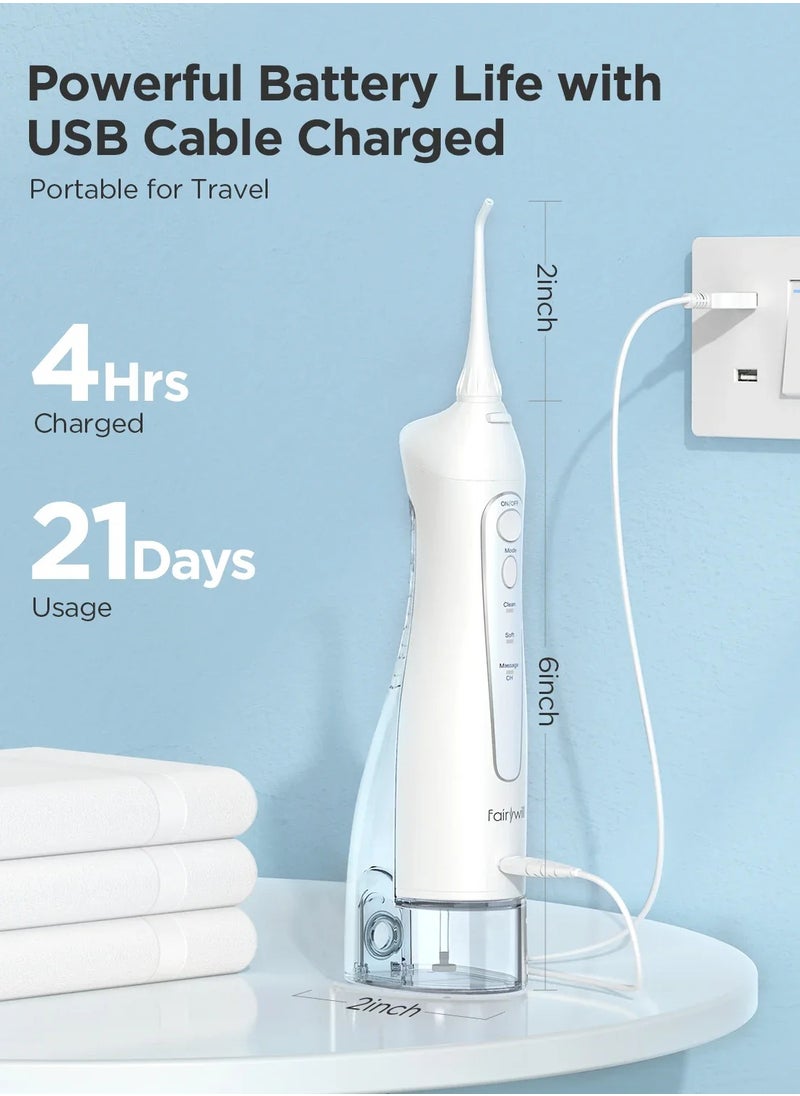 Dental Water Flosser Cordless 300ml Portable Oral Irrigator with 7 Nozzles - White