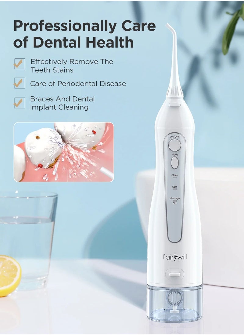 Dental Water Flosser Cordless 300ml Portable Oral Irrigator with 7 Nozzles - White