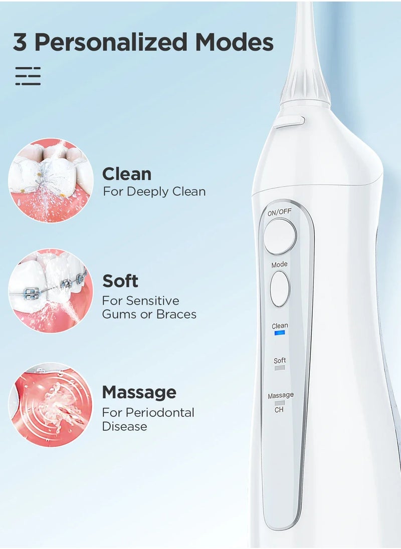 Dental Water Flosser Cordless 300ml Portable Oral Irrigator with 7 Nozzles - White