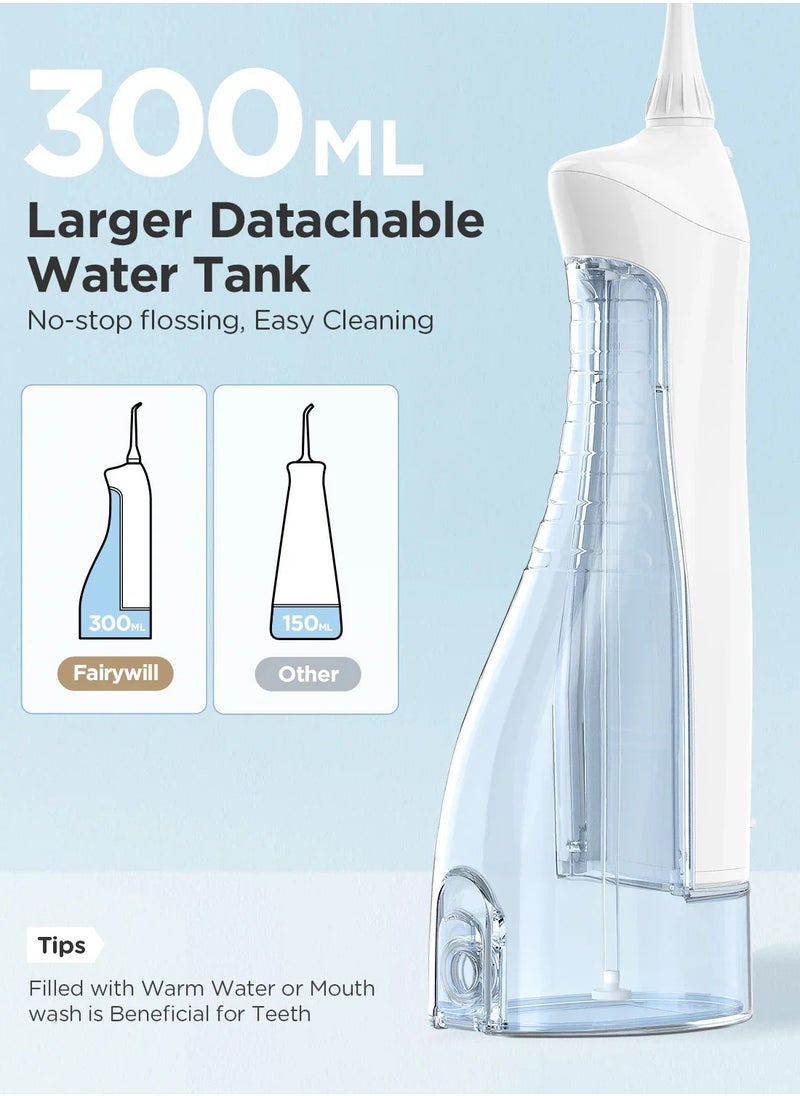 Dental Water Flosser Cordless 300ml Portable Oral Irrigator with 7 Nozzles - White