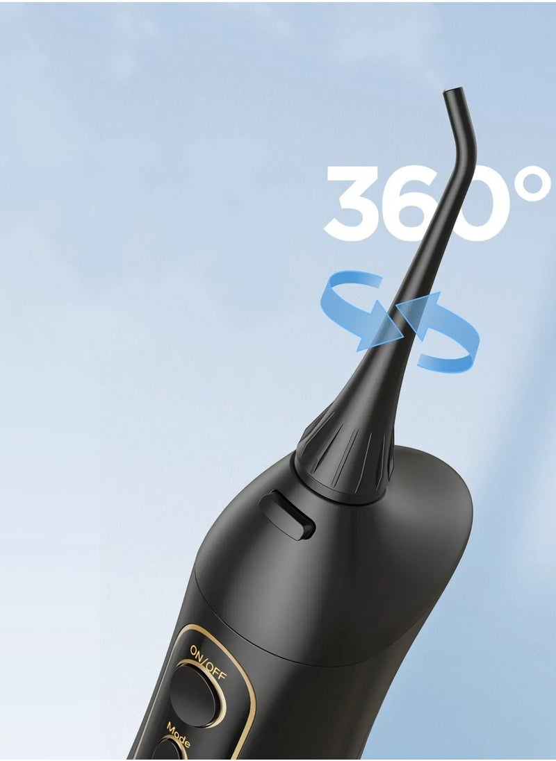 Dental Water Flosser Cordless 300ml Portable Oral Irrigator with 7 Nozzles - Black
