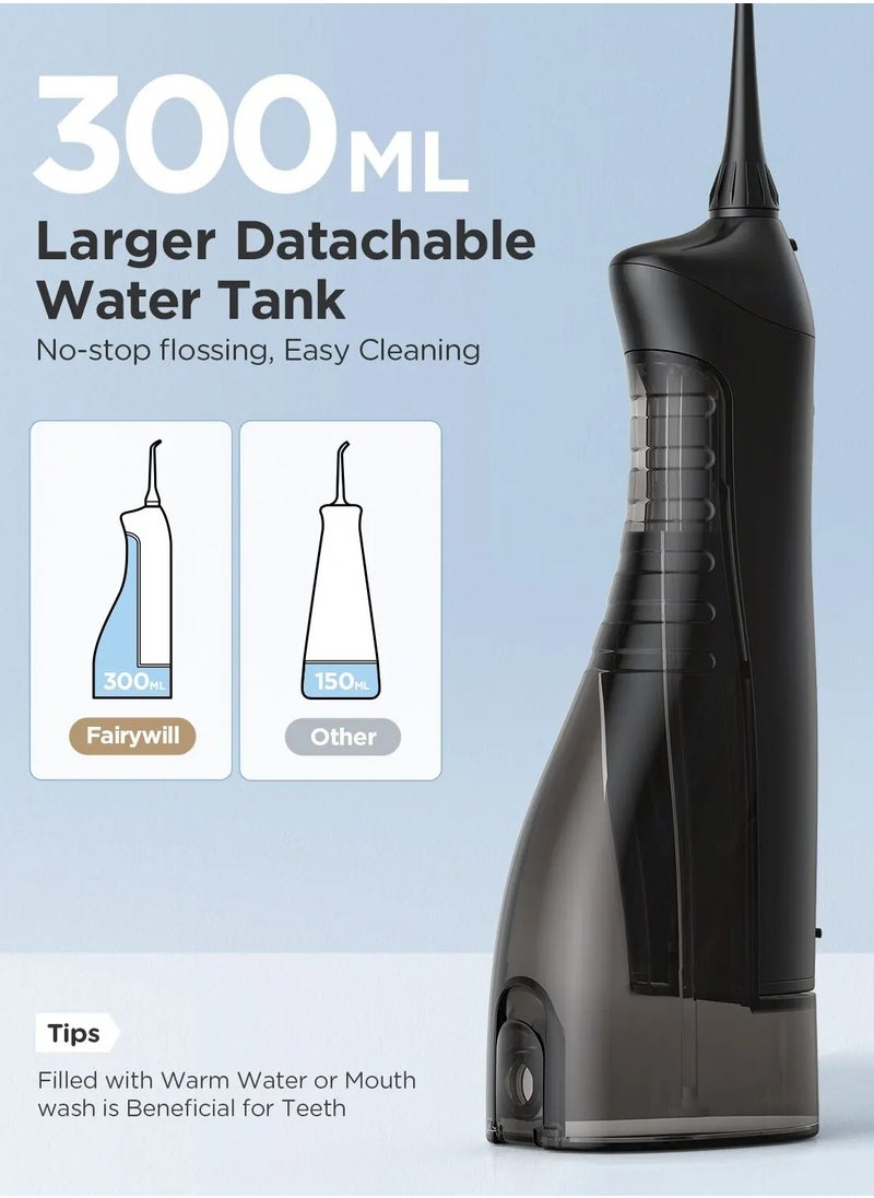 Dental Water Flosser Cordless 300ml Portable Oral Irrigator with 7 Nozzles - Black