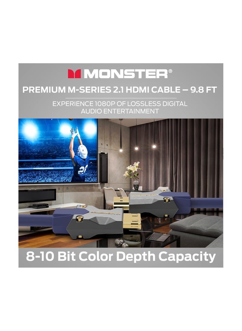 Monster M-Series 3000 Certified Premium HDMI 2.1, 48Gbps, 8K Ready, Zinc Alloy Connector, Vgrip, Pure Copper, Braided Jacket