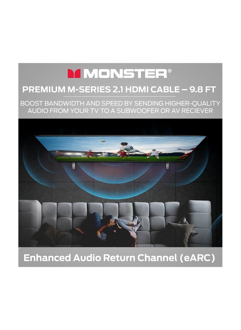 Monster M-Series 3000 Certified Premium HDMI 2.1, 48Gbps, 8K Ready, Zinc Alloy Connector, Vgrip, Pure Copper, Braided Jacket