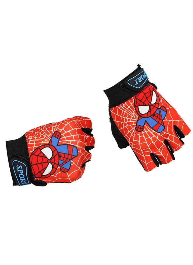 Kids Fingerless Bike Gloves, Spider Superhero Sport Gloves for Children, Non-Slip Shock Absorbing Gloves for 5-9 Years Old Children Cycling Riding Outdoor Sports