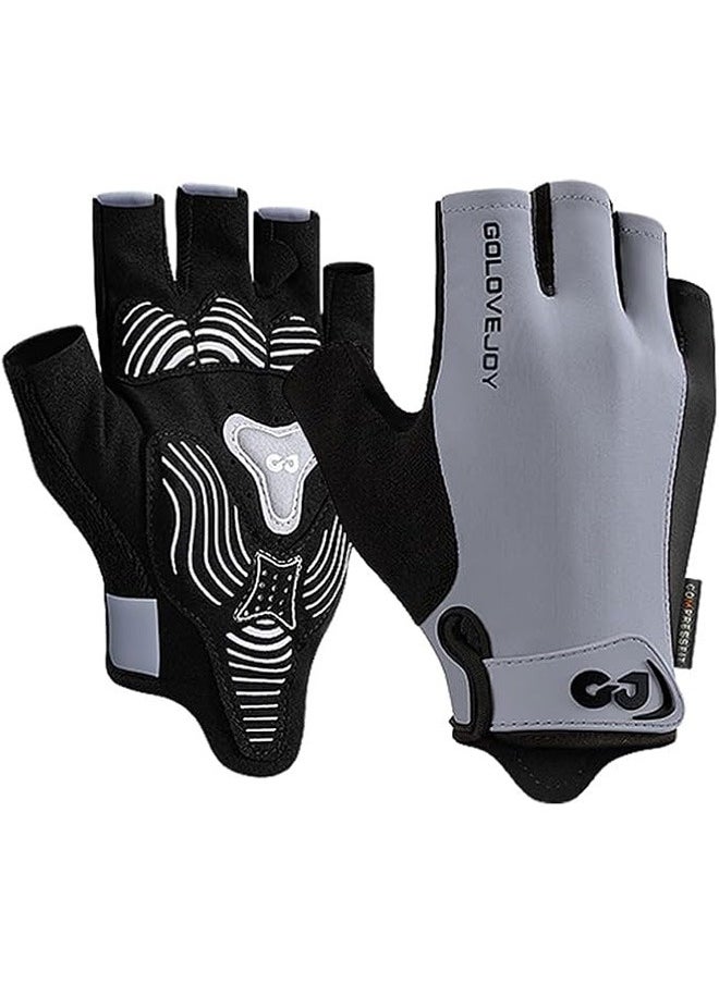 Gym Gloves for Men & Women, Breathable Workout Gloves with Silicone Non-Slip, Padded Palm, Enhanced Grip, and Adjustable Wrist Strap for Weightlifting, Cycling, and Sport Training, Grey