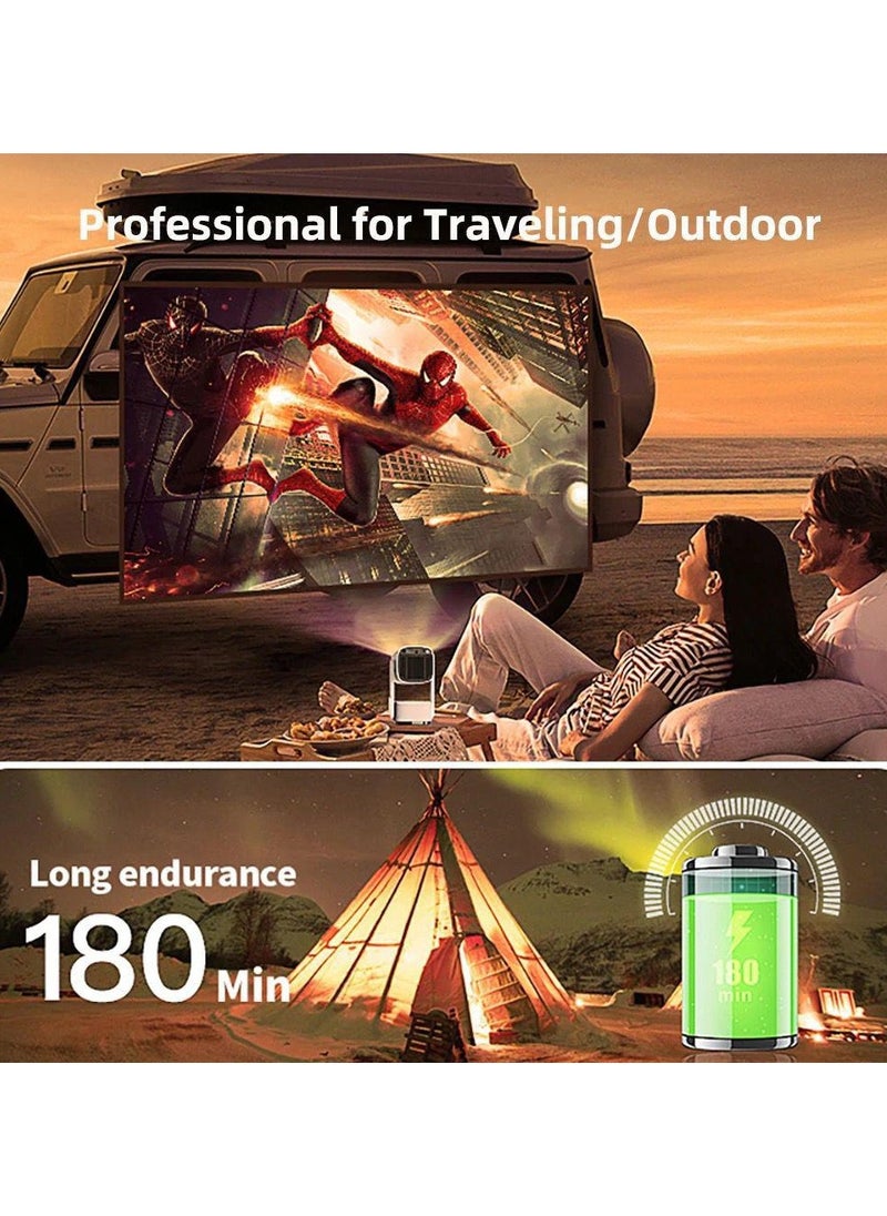 HY400 Projector, 1080p Native Android 11 1GB 8GB Max 4K Triple LED Projector with Battery Auto Focus & Keystone for Outdoor Traveling